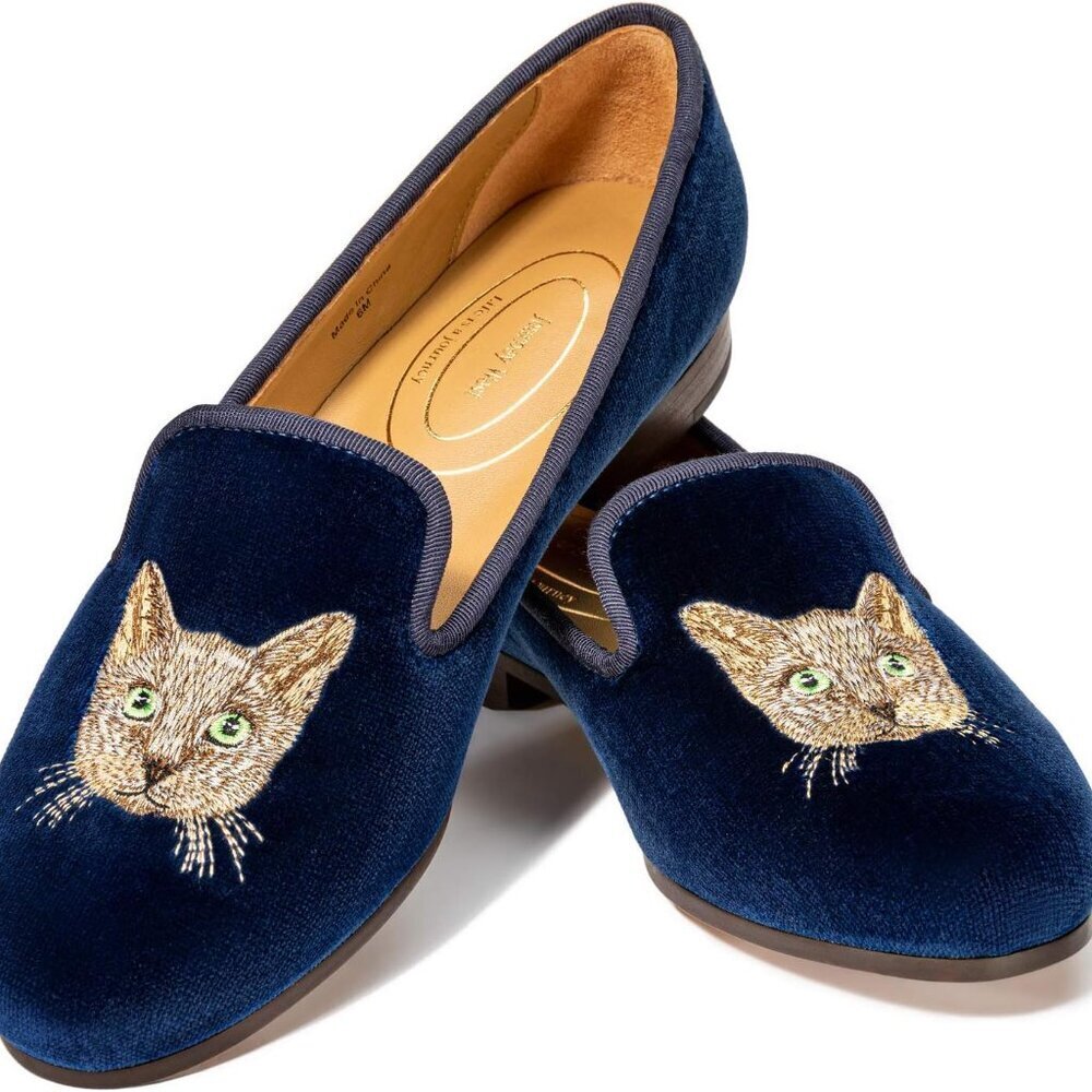 Women's Velvet Loafer Flats Embroidery Rubber Sole Slip-On Casual Dress - Picture 7 of 8